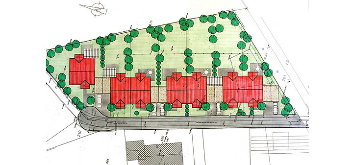 6 Doppelhaushälften und ein freistehendes Einfamilienhaus
